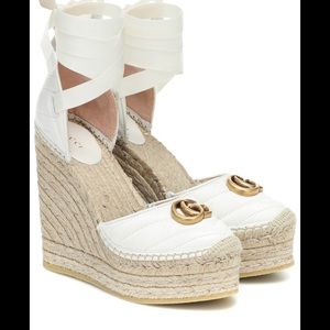 Marmont White Pilar Double G Espadrille Wedges